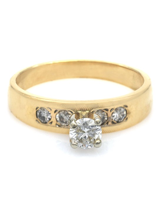 Round Diamond Engagement Ring in White and Yellow Gold